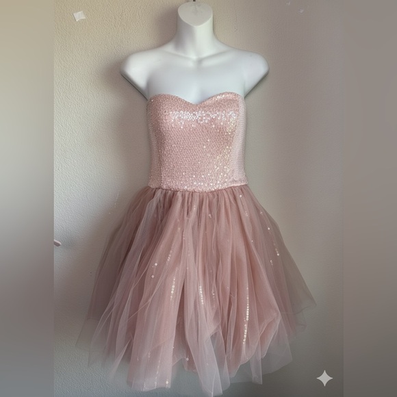 VINTAGE Y2K Betsey Johnson Collection Pink Sequin Corset Tutu Tulle Mini Dress 6 - Picture 1 of 14